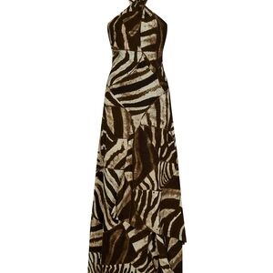 Ralph Lauren Purple Label Halter Maxi Dress in Brown and White